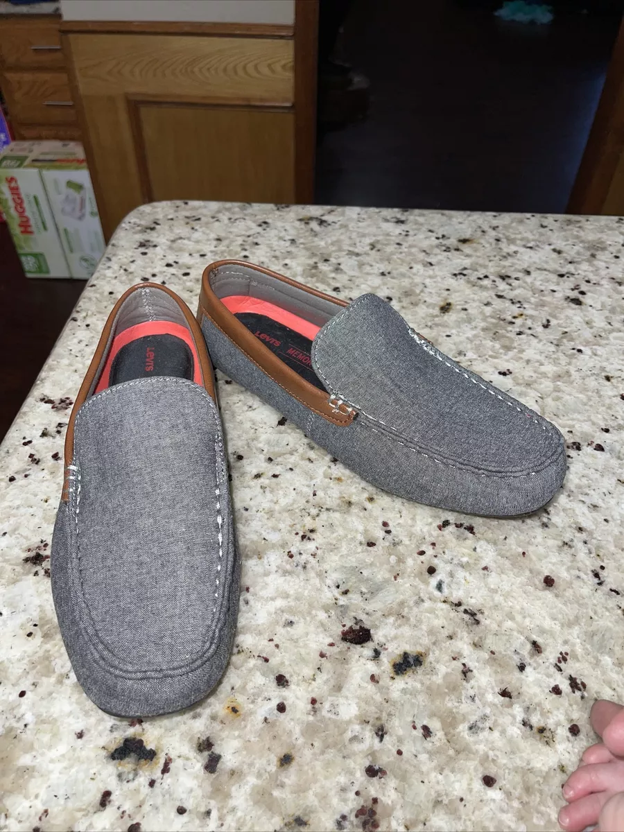 Levis Mens Benson Slip On Driver Loafer Boat Shoe Grey Brown Size