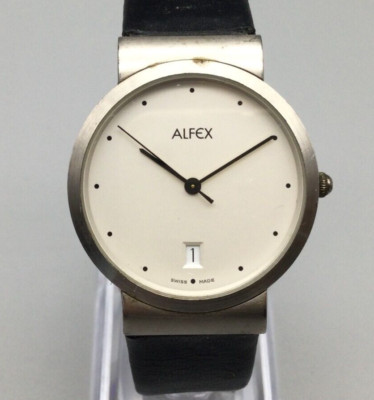 Alfex Watch Women 33mm Silver Tone Round Swiss Made Date New Alfex Watch Women 33mm Silver Tone Round Swiss Made Date New