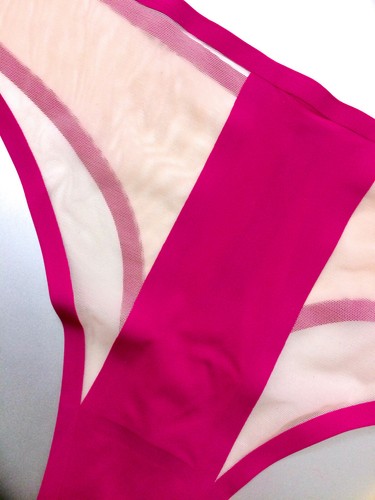 Victorias Secret SEXY Tanga Höschen Farbe Block Streifen Netz rosa schwarz Neu mit Etikett - Bild 9 von 9