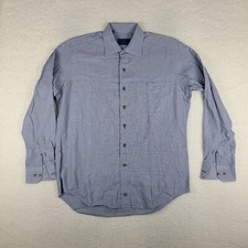 David Donahue Shirt Mens Large Blue Geometric 100% Cotton Dress Button Up