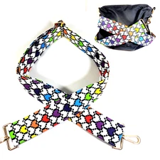 Cross Body Pixel Heart Guitar Style Bag Strap - Multicolor Hearts