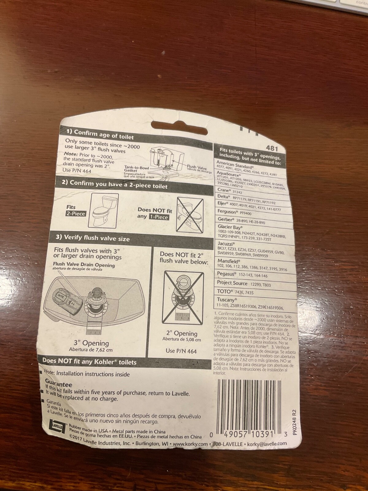 Korky Large 3" Toilet Tank to Bowl Rubber Gasket Kit w/ Bolts Nuts Washers #481