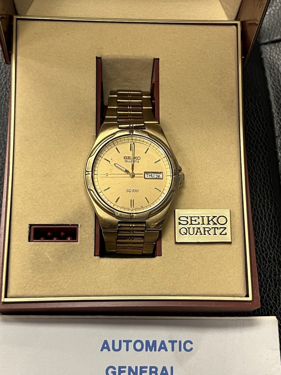 Working 1980's Vintage Seiko sq 100 gold mens watch w date +