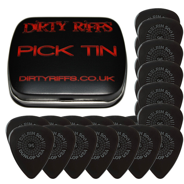 24 x Dunlop Delrin Prime Grip Guitar Picks Plectrums 0.96mm Black In A Pick Tin