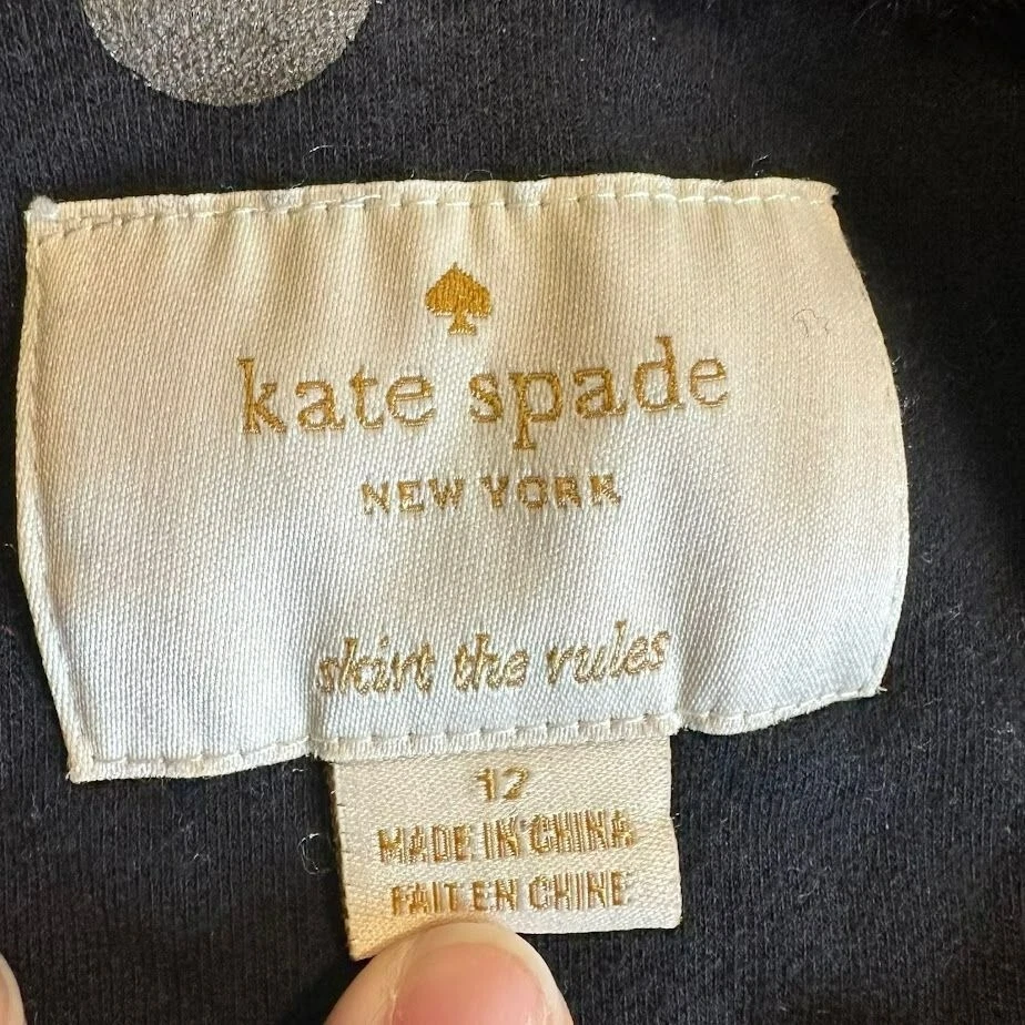 Kate Spade Black Gold Polka Dot Fur Collar Cropped Moto Jacket Girls 12 - Image 3 of 4