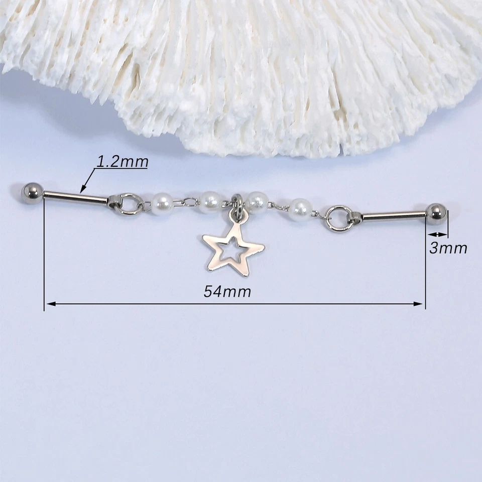 16G Pearl Stainless Steel Industrial Barbell Piercing Earring Jewelry - Image 3 of 3