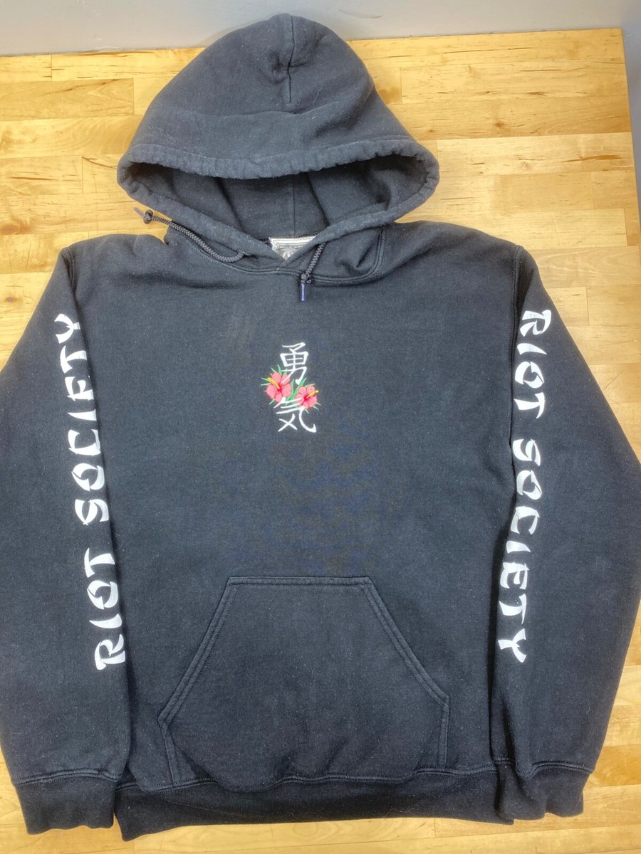 Riot Society Hoodie Small Black Casual Logo Embroidered Floral