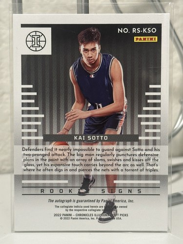 2022 CRONACHE PANINI ILLUSIONI DRAFT PICKS KAI SOTTO RC AUTOGRAFO #RS-KSO - Foto 4 di 4