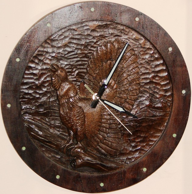 Hand Carved Wood Wall Clock Wood Grouse Gift Hunting Lodge Western
