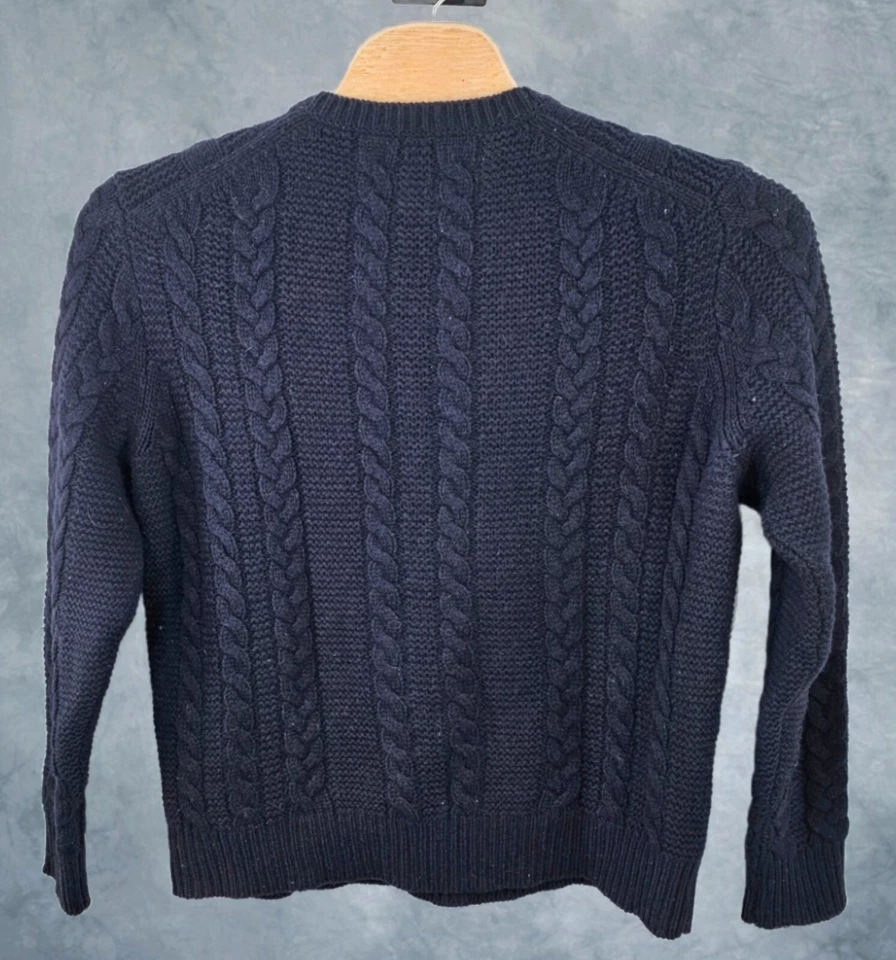 Wallace & Barnes Fisherman Sweater Blue Cable Knit 100% Shetland Wool Oarsman  - Image 2 of 4