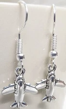 SilverTone Jet Plane Airplane Airliner Earrings AirCraft Tiny Jewelry Stewardess