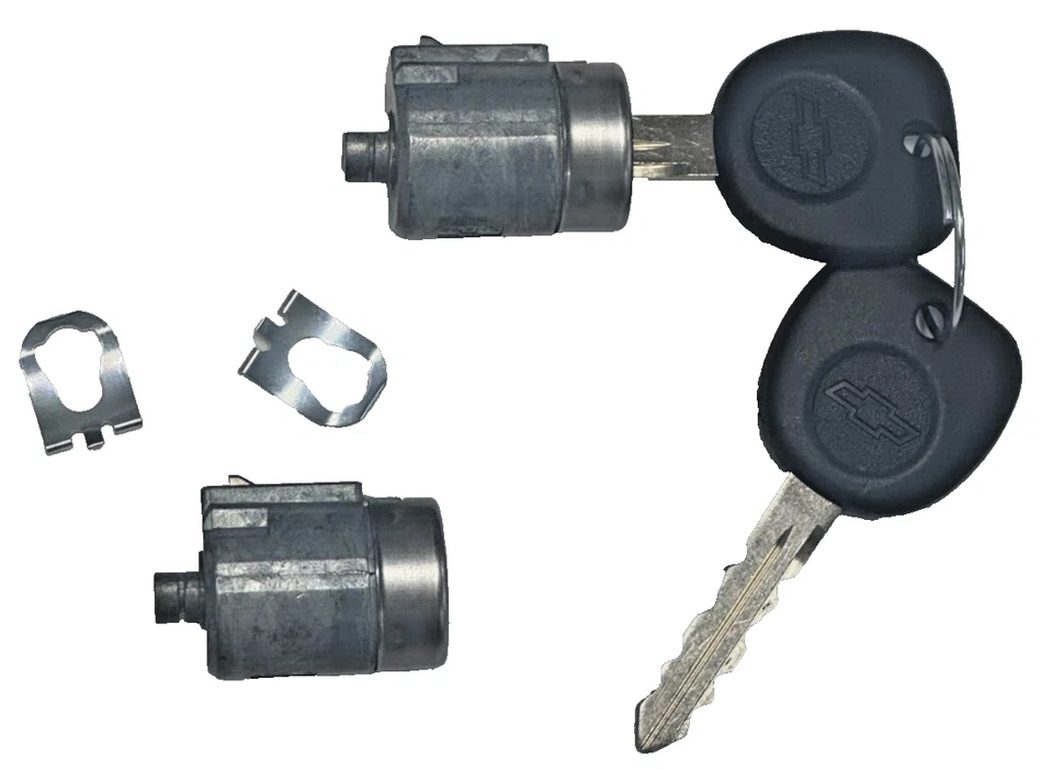 Par de cilindros de cerradura de llave de puerta GM OEM - con 2 llaves a juego con logotipo de pajarita Chevrolet  Foto 3 de 3