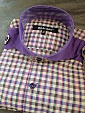 NWT BOGOSSE men's Size 2 Small Short sleeve button down shirt Fancy Jacq/Checks
