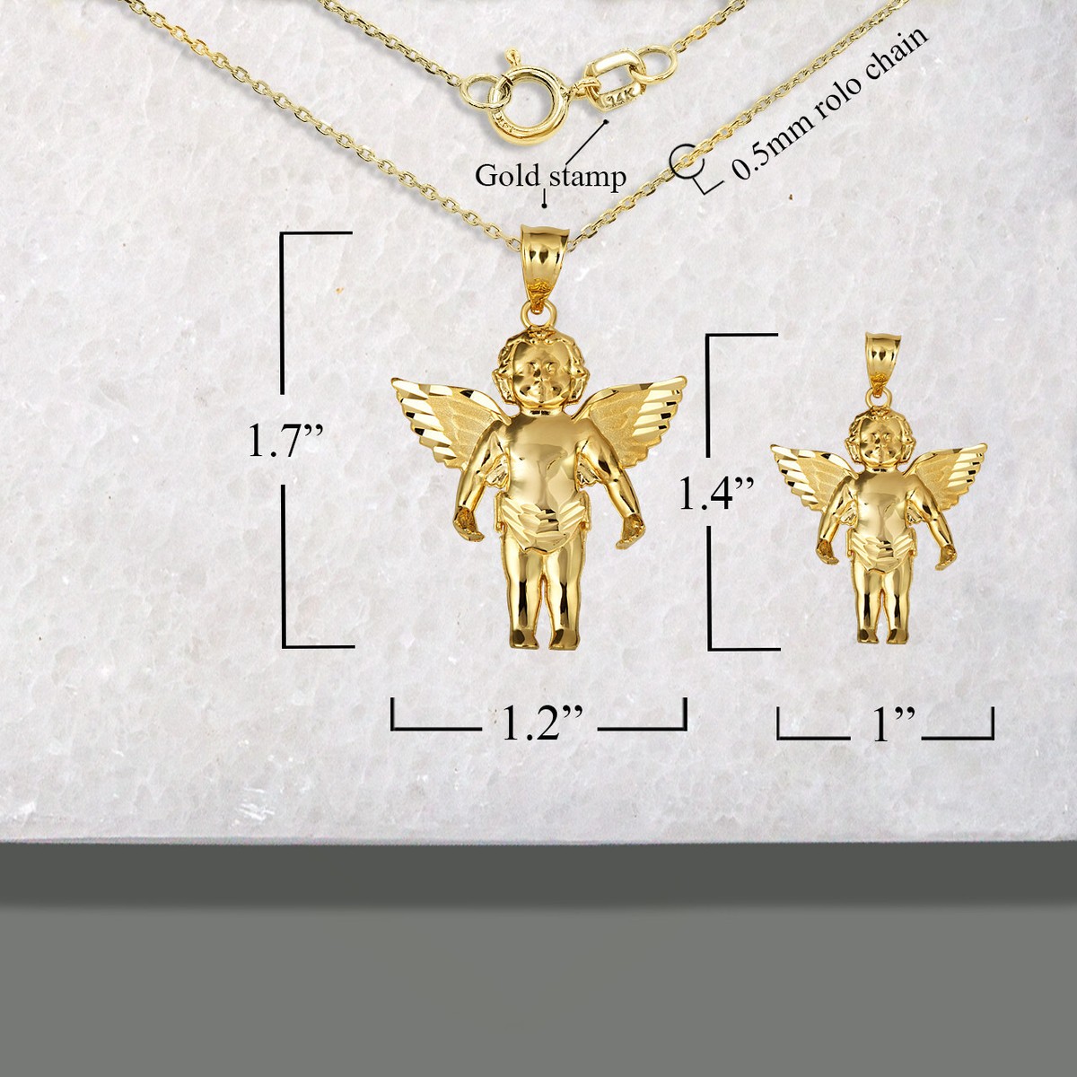 Gold Baby Angel Wings Cherub Guardian Pendant Necklace S,L | eBay