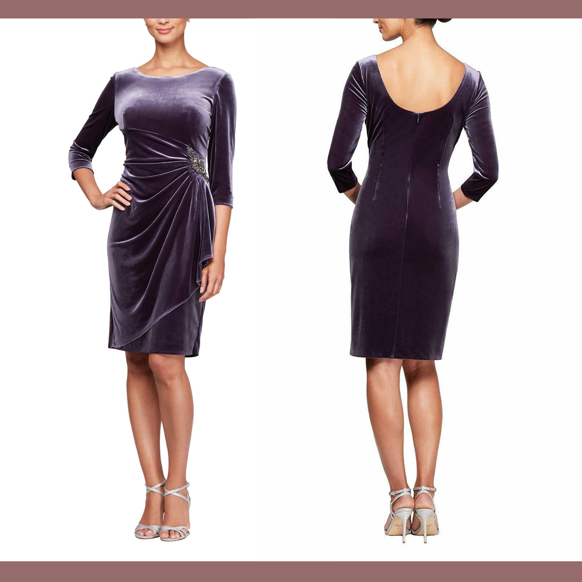 NEW $159 Alex Evenings [ 10 ] Side Ruched Velvet Dress in Amethyst #S128