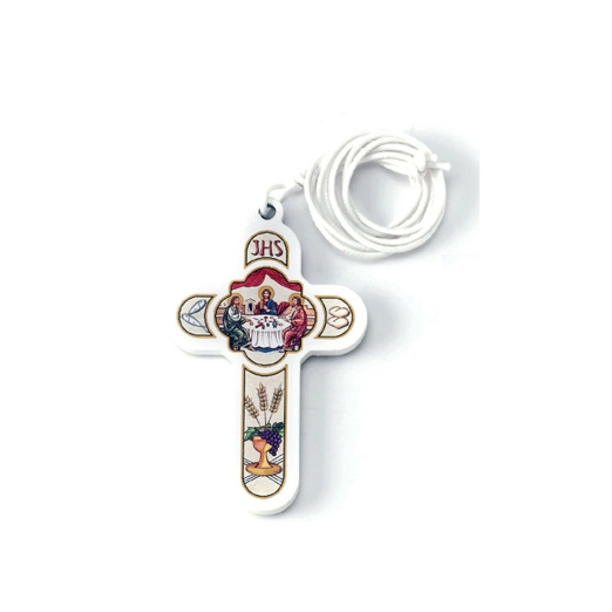 First Communion Wood Cross Pendant Keepsake Sacramental Cord