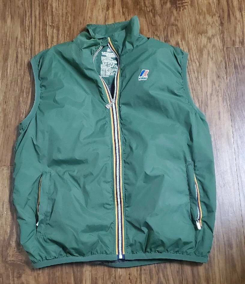 Chaleco K-Way Para Hombres Xtra Grande Verde Nylon Chaqueta Sin Mangas Cremallera Completa Foto 4 de 4