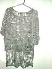Silver Jumper 14 16 Katsumi Open Knit, long back, short sleeves, sheer over top