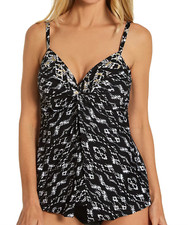 MIRACLESUIT BLACK LABYRINTH LOVE KNOT TANKINI TOP BOTTOMS SWIMSUIT 2 PC SET SZ 8