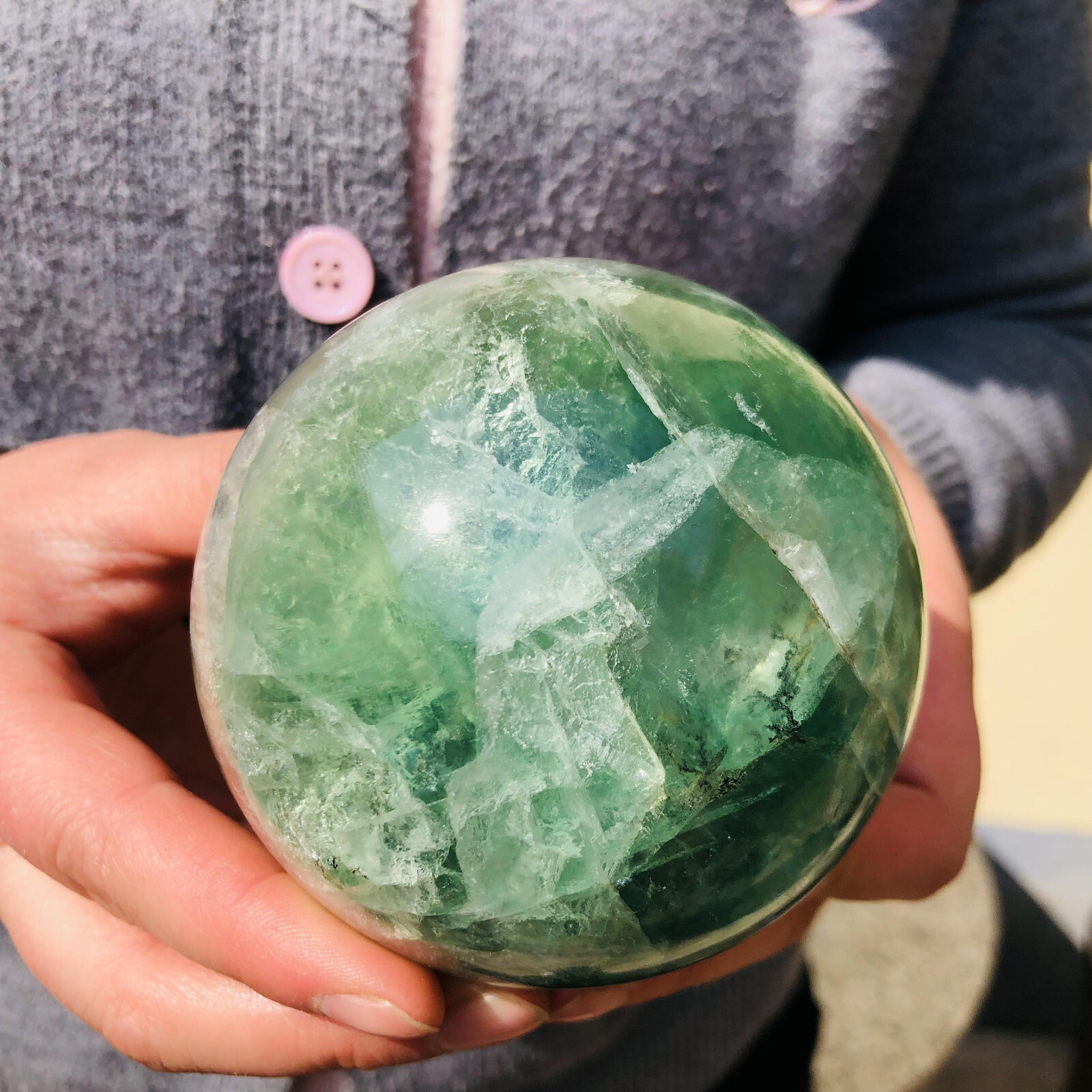 2.38LB Natural Green Fluorite Crystal Healing Sphere for Energy Work  