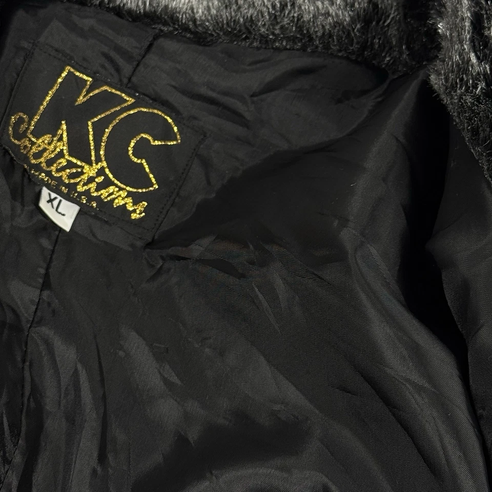 Abrigo Vintage Piel Sintética XL Negro Gris Hecho en EE. UU. Cintura Ajustada Alterada Dinero Antiguo Foto 3 de 4