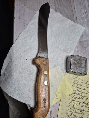 Vintage 13 1/2 in. Butcher Knife Crown Over Anchor With Capitol E
