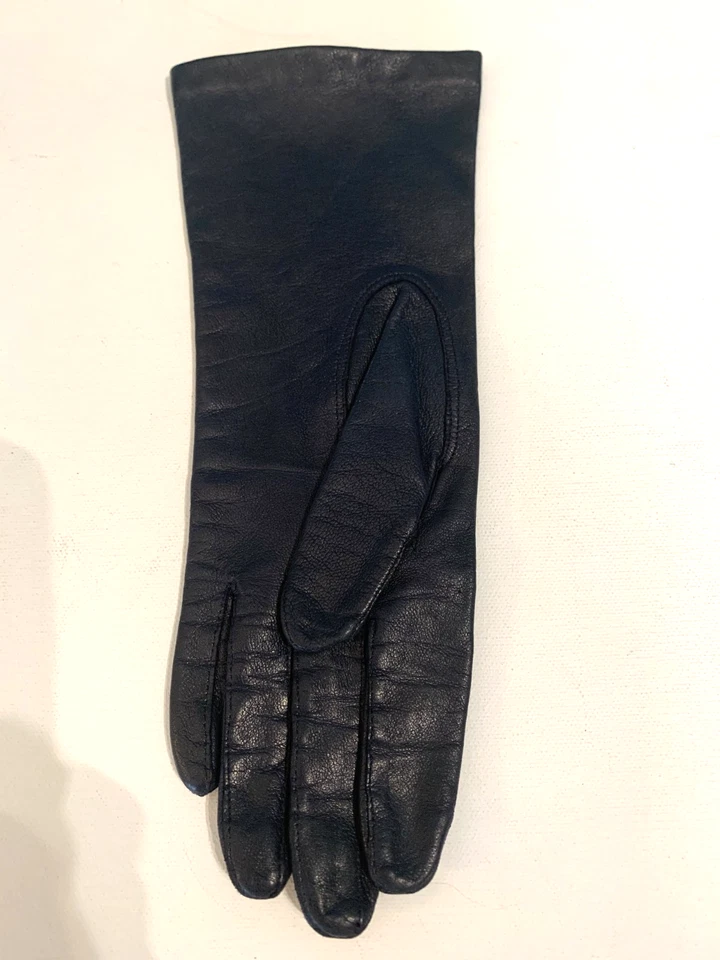 Guantes de Colección Cabretta Azul Marino Niños Cuero Sobre la Muñeca Forrados de Seda Talla 7 Foto 3 de 4