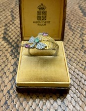 Libellule ÉMERAUDE, Tourmaline, OR / ARGENT, Superbe ANCIENNE BAGUE CRÉATEUR