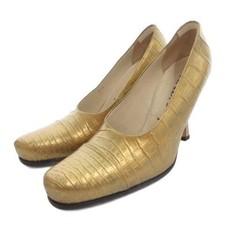 Prada Pumps Croco Embossed Heel Gold Women's Size EU36/US6