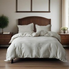 100 Washed Linen Duvet Cover Set 88"x92" - 3 Pieces Soft Farmhouse Comforter