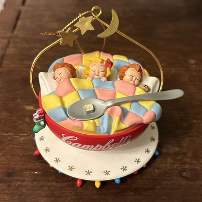 #ad Vintage 1993 Cambell#x27;s Soup Bowl with 3 Sleeping Children Christmas Ornament $2.85