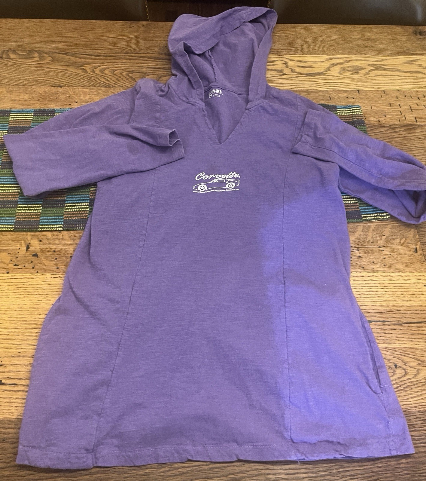 Vintage Corvette Women’s Hooded Long Sleeve Tshirt Purple General Motors 