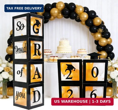 Graduation Decorations 2026 Set of 4 Boxes with 20pcs Balloons and Letters 2026 