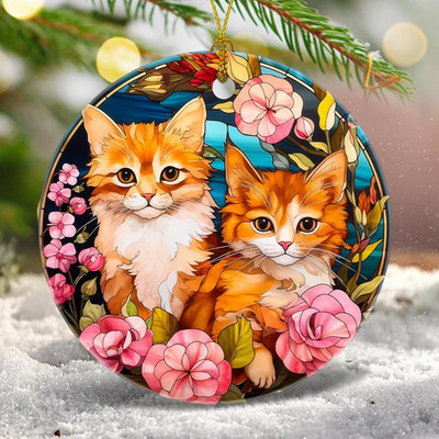 Christmas Tree Decorations Cat Ornament, Multicolored Ceramic Hanging Ornaments,