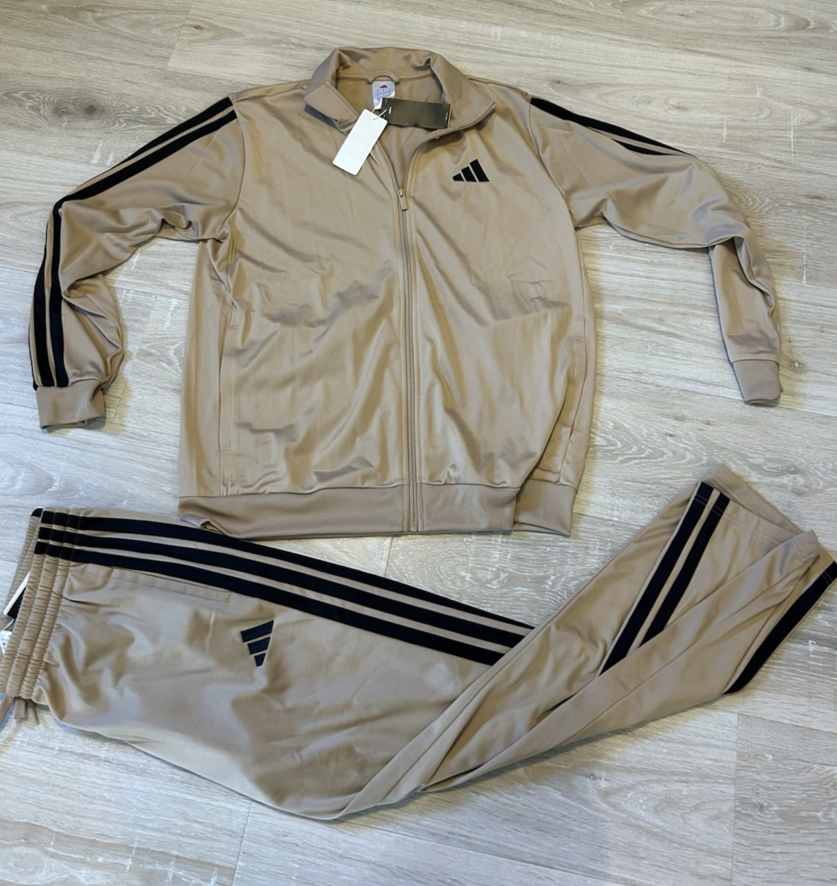 adidas Men's Fire Open Hem 3-Stripes Tricot Track Suit Set JX5510 Khaki Bird