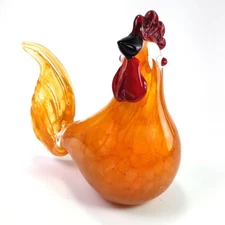 Hand Blown Rooster / Chicken Figurine - Orange Chicken Anyone? - Home Decor 6.5"