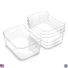 Small Plastic Organizer Bins - 4 Pack, Multi-Use Storage Containers for Home &