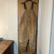 Carhartt Double Knee R06 211 Brown Canvas Bib Overalls Men  s Distressed 44x30