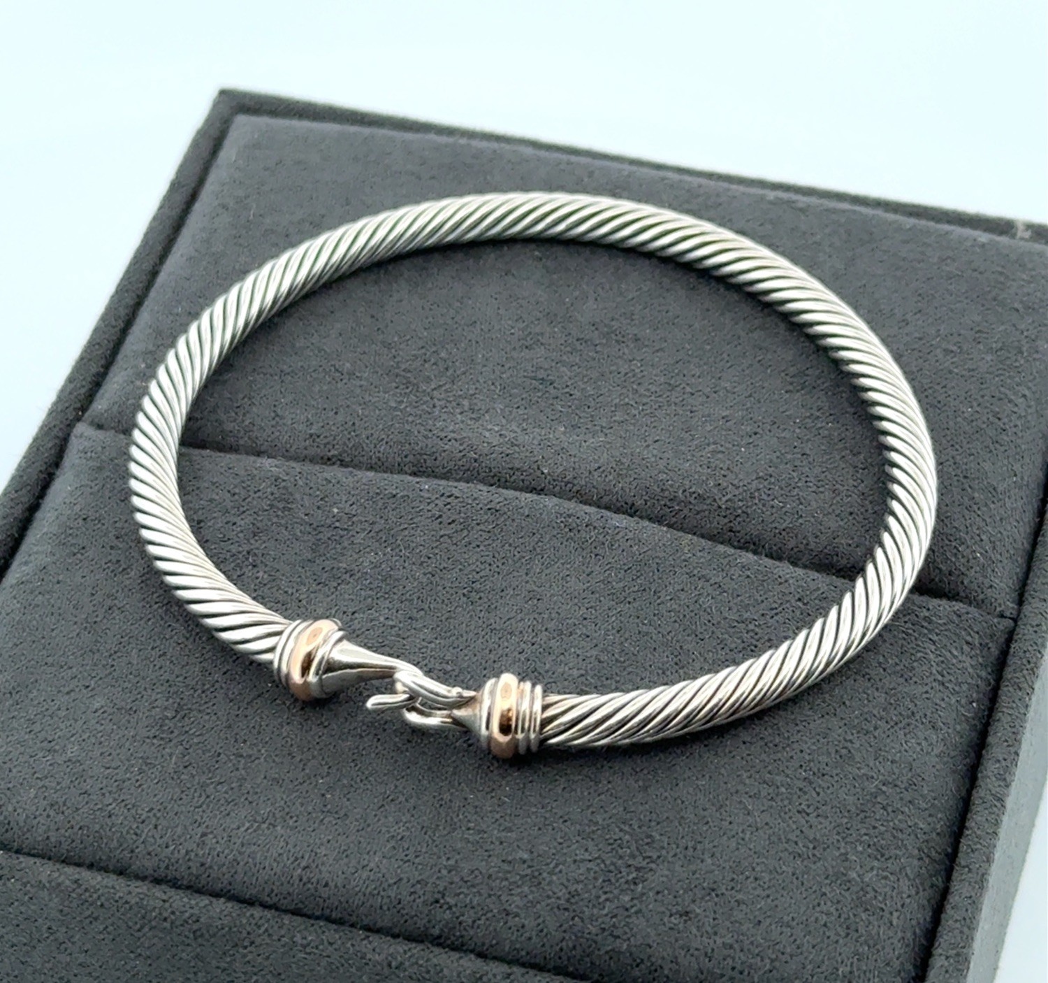 6.75” Medium David Yurman 925 Sterling & 18k Gold Cable Flex Buckle Bracelet