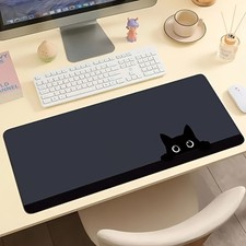 40 90cm Large Black Cat Design Mouse Pad 35.4x15.7in - Non-Slip Base, Stitched E
