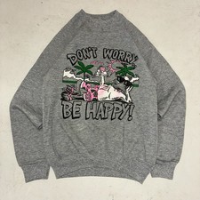 VINTAGE 80s Don't Worry Be Happy Duck Beach Vacation Sweatshirt Gray Sz S XS 