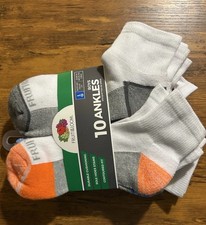 Fruit of the Loom Boys Cushioned Ankle Socks 10 Pair Large Shoe 3-9 - White