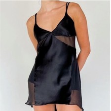 VICTORIA  S SECRET  Women  s Black Elegant Black Satin Slip Dress size Small NEW