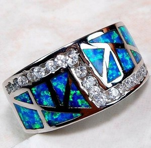 Australian Opal Inlay 925 Solid Genuine Sterling Silver Ring Sz 7 GA3-7