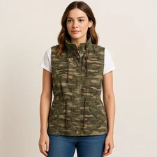 American Rag Camo Utility Vest Women’s Large Army Green Full Zip FREE SHIPPING