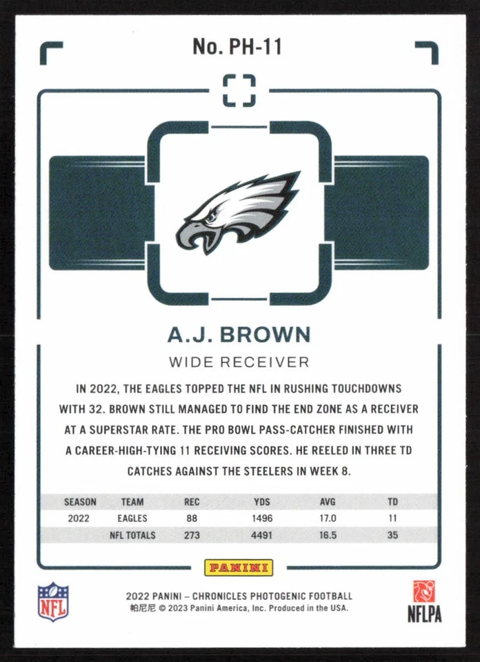 2022 Panini Chronicles Photogenic A.J. Brown #PH-11 Philadelphia Eagles - Image 2 of 2