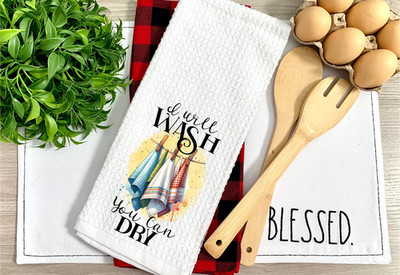I Will Wash/You Can Dry, Waffle Weave Dish Towel/Dish Cloth, Micro Fiber(T603)
