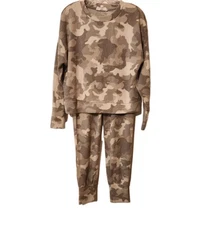 "Pink Rose" 2 Piece Camo Fleece Sweatsuit Grey/white Womens Small 