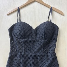 Bebe Y2K Romper Dress Womens 8 Black Lace Sweetheart Bodycon Mini Party Cocktail