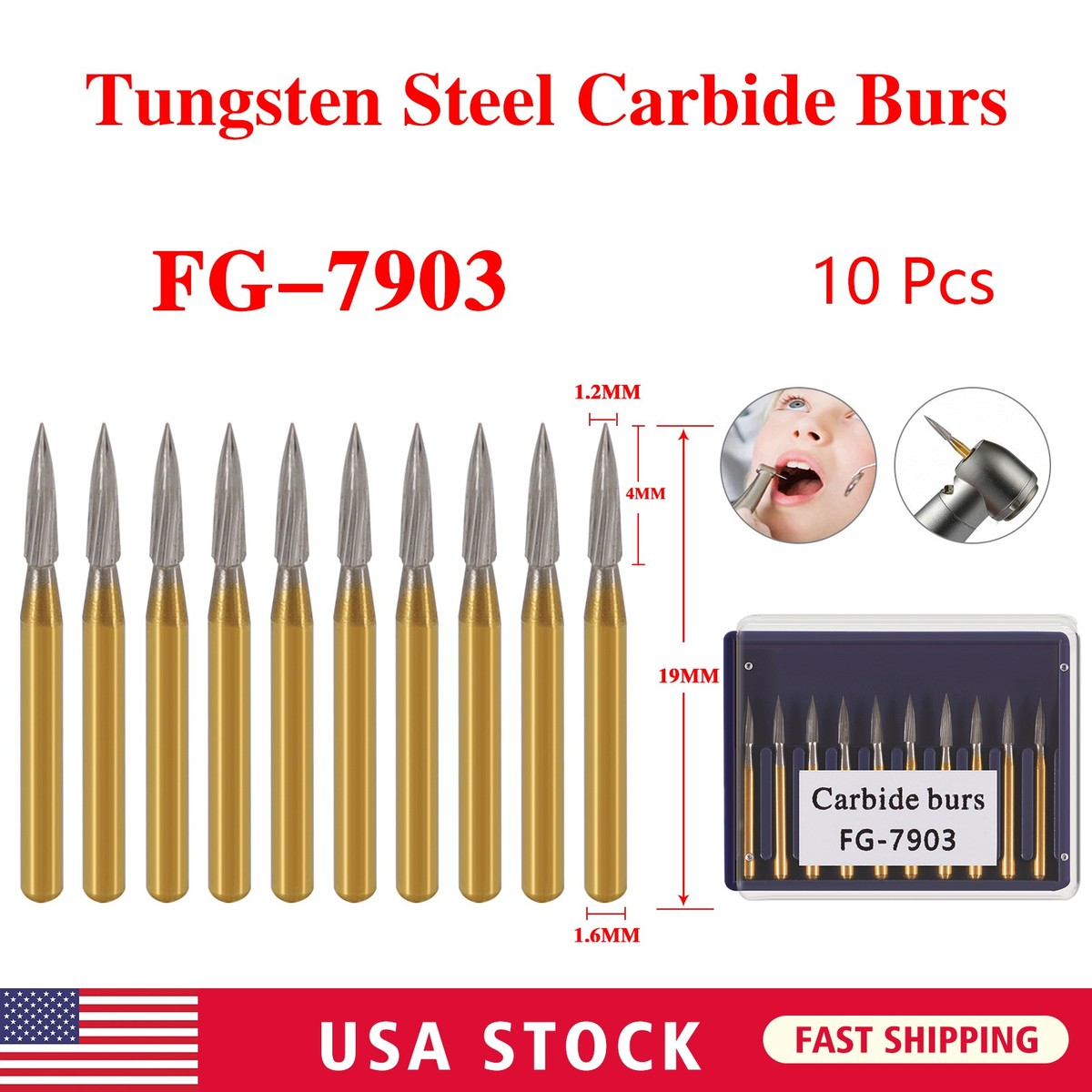 1-10 Packs FG7903 Tungsten CARBIDE Bur Trimming&Finishing High